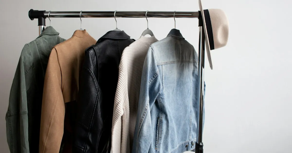 Capsule wardrobe basics: jackets, denim and knitwear on a minimal clothing rail